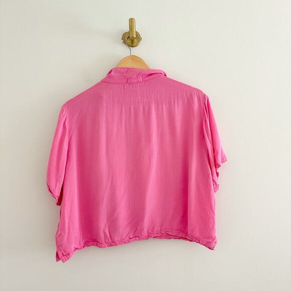 Vestique Wesley Button Front Cropped Collared Shirt Blouse Pink L - Picture 3 of 7